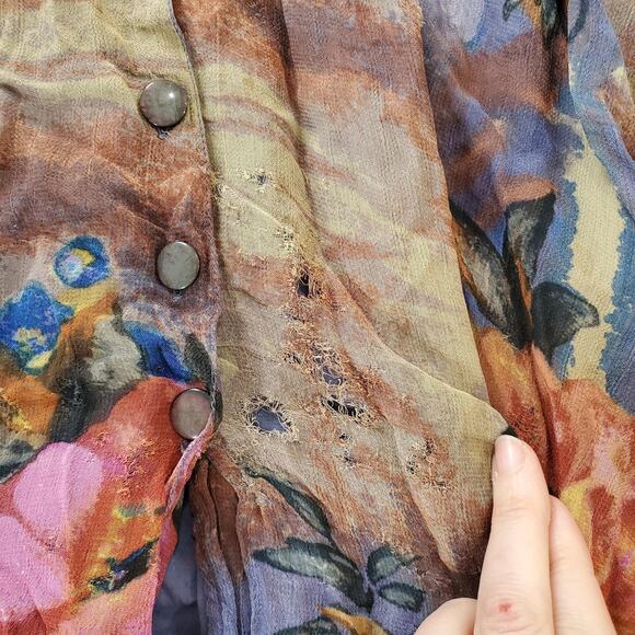 Fairy Grunge Y2k Whimsigoth Dress Womens 8 Dark Floral Button Front Lined Boho - Picture 6 of 14